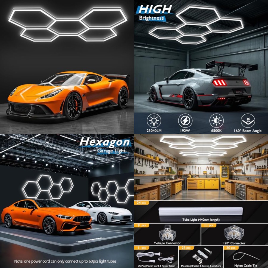 Car Led Light - Lampes de garage hexagonales, éclairage LED